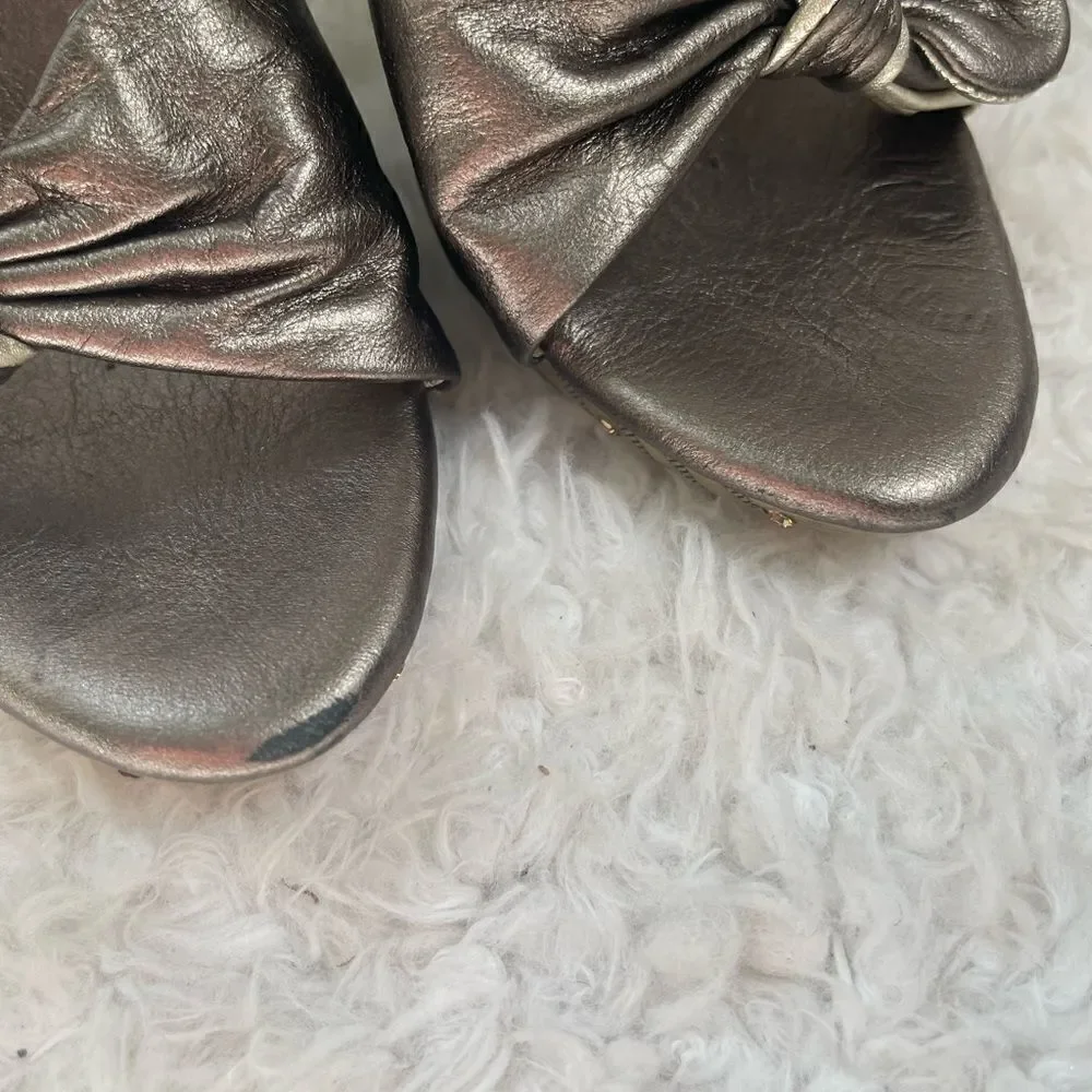 Tony Keuylian leather metallic Bronze and Gold slip on  heels sandals EUR SZ38